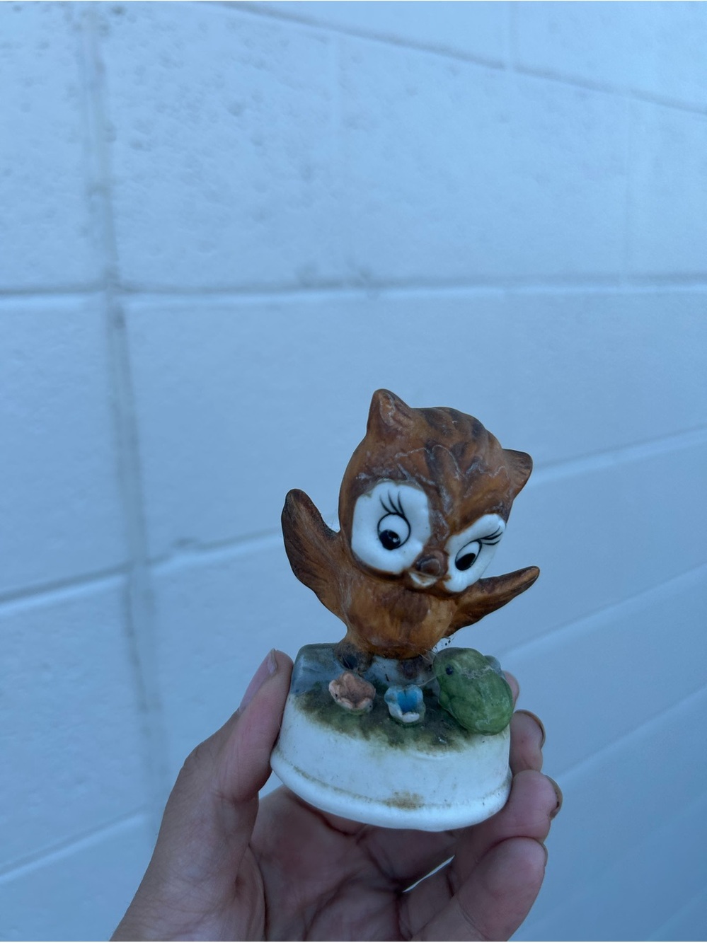 Vintage ceramic or bisque owl figurine with large eyes, figurine
